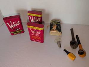 lot 1102 image: Rare GBD England cigar reamer, pipes and Velvet tobacco items