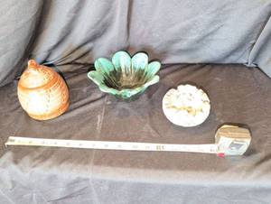 lot 1122 image: Evangeline bowl, Canada. Frankoma Pottery  Beehive Honey Pot Jar & Lid plus Stan Langtwait bowl