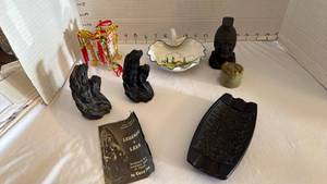 lot 1123 image: Coco Joe figurines made from lava, trinket dish and more