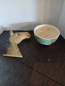 lot 1174 image: Horse Head  has crack and Ceramic Bowl has chips