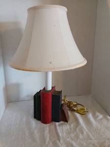 lot 1183 image: Table Lamp with Book-Shaped Base and Fabric Shade 17in