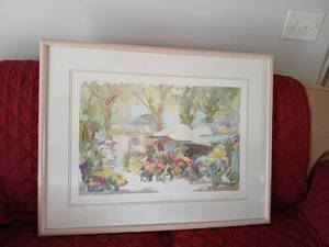 lot 1186 image: Framed Watercolor Painting Le Jardin de Sophie Signed Pierre Beau 24x31