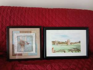 lot 1188 image: Pair of Framed Watercolor Prints Bird Nest and Ruins Landscape largest 19x13