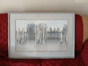 lot 1190 image: Framed Print Forest Landscape with Birch Trees and Water Reflection 22x32