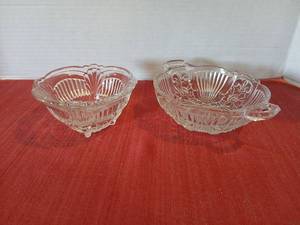 lot 1256 image: Clear Glass Serving Dishes one  with Handles one footed
