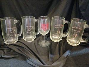 lot 1283 image: 5-Piece Glass Drinkware Lot Jersey Lilly Judge Roy Beans Wyandotte River