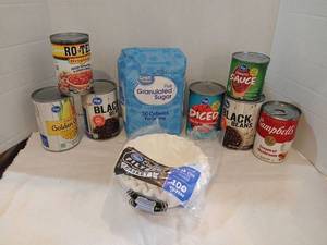 lot 1296 image: Grocery Lot Canned Vegetables, Beans, Soup, Sugar