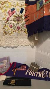 lot 1400 image: Military Memorabilia Lot Embroidered Flags Textiles and more
