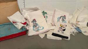 lot 1402 image: Embroidered Handkerchief and Kitchen Textiles and Chinese silk