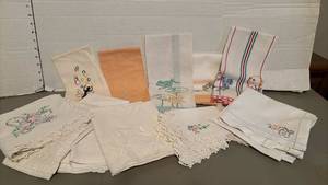 lot 1408 image: Lot of Embroidered Handkerchiefs, tea towels and more.