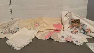 lot 1415 image: Lot of Embroidered Handkerchiefs, runners and more