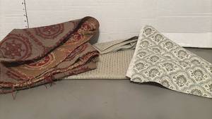 lot 1416 image: Lot of 3 Decorative Fabric Samples with Damask and Striped Patterns
