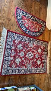lot 1434 image: 2 Piece Area Rug Set Nepal Red Navy Floral Pattern 49X32 and 34X20