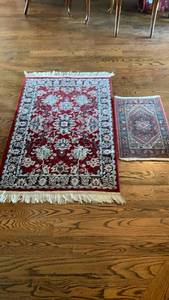 lot 1435 image: Nepal Area Rug 32 x 49 Red Pure Wool Pile Made in USA and small rug 24X15