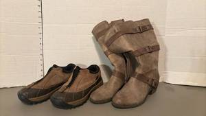 lot 1621 image: Pair of Low Hiking Boots and Tall Boots with Buckle Straps - size 7 12
