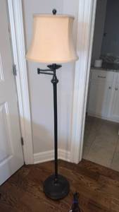 lot 1732 image: Floor Lamp with Swing Arm and Cream Shade 59 inches tall