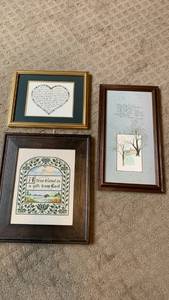lot 1733 image: Framed Inspirational Wall Art Pieces with Embroidery and Prints 16X9 and smaller