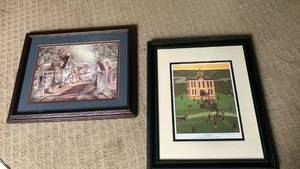 lot 1735 image: Framed Art KU 150 celebration  KU First Morning 1866  Street Blair 71150 23X19 and framed Art country antiques print 18X23a