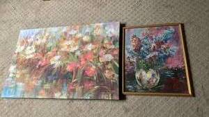 lot 1740 image: Abstract Floral Paintings Canvas Art 36X24 and smaller