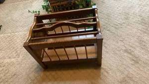 lot 1746 image: Wood magazine rack 13X18X12