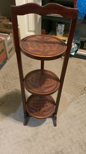 lot 1751 image: 3-Tier wooden Stand with Carved Round Trays 31X10