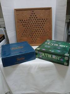 lot 1829 image: Trivial Pursuit and Outburst Board Games with Wooden marble board