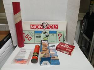 lot 1831 image: Monopoly Parker Brothers Real Estate Trading Game Lot with Jenga Poker Chips