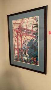 lot 2002 image: Framed Botanical Greenhouse Print with Matting 7 X27 located in basement