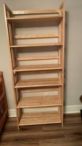 lot 2005 image: 5-Shelf folding wooden Bookcase68X27X11 located in basement