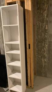 lot 2110 image: White 6-Shelf Tall Narrow Open Storage Unit 72X23X9 located in basement
