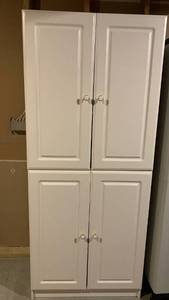 lot 2114 image: Another White 4-Door Cabinet with Shelves and Drawers 71 x 30 x 15 located in basement