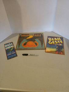 lot 3104 image: Fruit Crate Labels decor, coca cola has broken glass , 15x9 etched glass piece