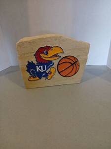 lot 3117 image: Kansas Jayhawks KU Basketball Mascot limestone rock 7x9 in