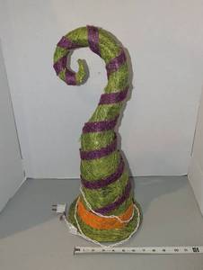 lot 3200 image: Spiral Topiary Tree Decoration Green Purple Orange Striped 9x21h