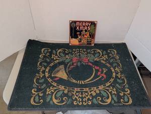 lot 3234 image: 26x18 holiday rug and holiday art print framed