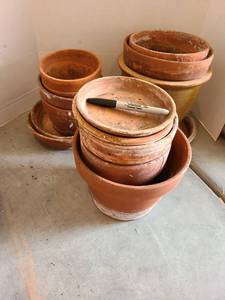lot 3303 image: 3 stacks of clay flower pots.