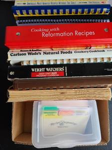 lot 3418 image: Cookbooks and plastic recipe organizer.