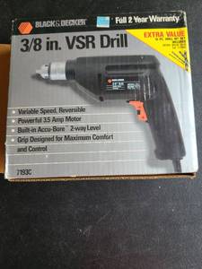 lot 3449 image: BlackDecker 38 in. VSR Drill 3.5 Amp Model 7193C with 10-Piece Bit Set