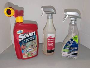 lot 3507 image: Lot of 3 Spray Bottles Sevin Bug Killer, ACE Sprayer, Auto Glass Cleaner