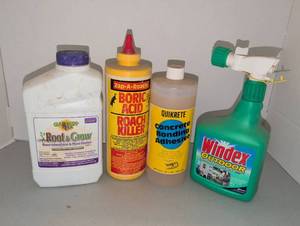 lot 3510 image: Lot of 4 Garden & Household Products Root & Grow, Boric Acid Roach Killer, Concrete Adhesive, Window Cleaner