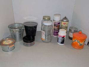 lot 3514 image: Candles. Jars and spray paint
