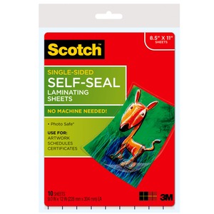 lot 23 image: Scotch Self-Seal Single-Sided Laminating Sheets  Letter Size 10 PK