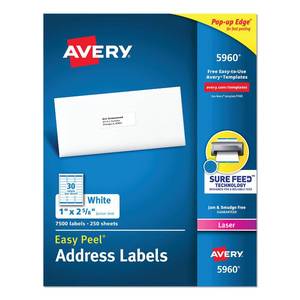 lot 24 image: Avery Address Labels  1  x 2-58   White  Paper  Sure Feed  Laser  7500 Labels (5960)