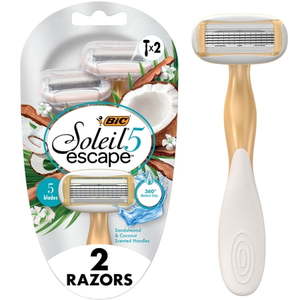 lot 26 image: BIC Soleil 5 Escape 5-Blade Disposable Razors  Coconut and Sandalwood Scented Handles pack of 2 - Retail $15