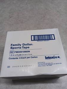 lot 34 image: Family Dollar Sports Tape 1.5 in x 8 yds FMD0910865N 6-Pack - Retail $45