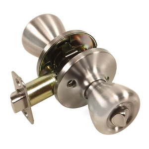 lot 52 image: Ultra Security Satin Nickel Bed and Bath Knob Right or Left Handed - Retail $30