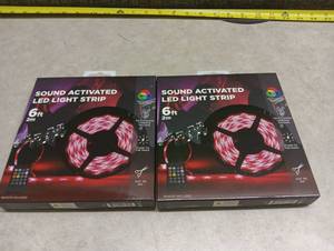 lot 60 image: Sound Activated LED Light Strip 6ft 2m 60 LED Multi-Color Lot of 2 - Retail $35
