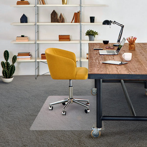 lot 75 image: Floortex - 45x53 Advantagemat Phthalate Free Vinyl Rectangular Chair Mat for Cementhardwood floors up to 14 Clear - Retail $480