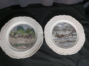 lot 7001 image: Sun Glo Studios Decorative Plates Set of 2The Road in Winter Carrier Ires Reproductions