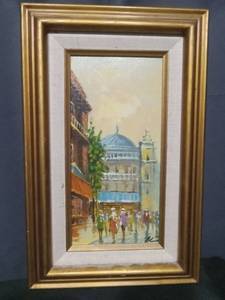 lot 7025 image: Framed Oil Painting Street Scene with Architecture and Figures